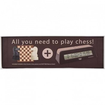 Kosmetinis defektas Šachmatų pradžiamokslio rinkinys (figūros, lenta ir laikmatis) DGT